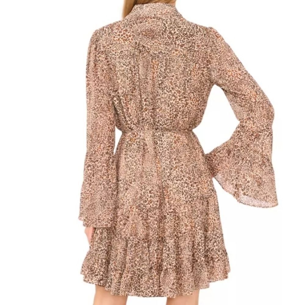 New Cece Women's Tiered Flounce Long Sleeve Shirt Dress Sz Small Color:Dune - Picture 2 of 9